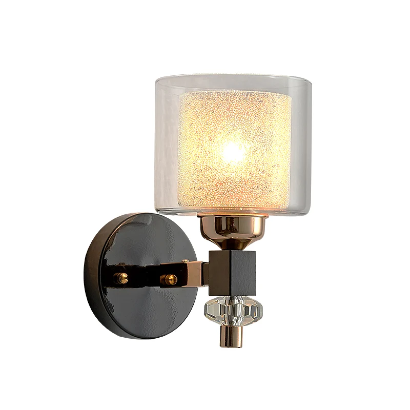 Eigentijdse cilindrische wandmontage licht metaal en glas 1 licht schanslamp zwart voor gang Clearhalo