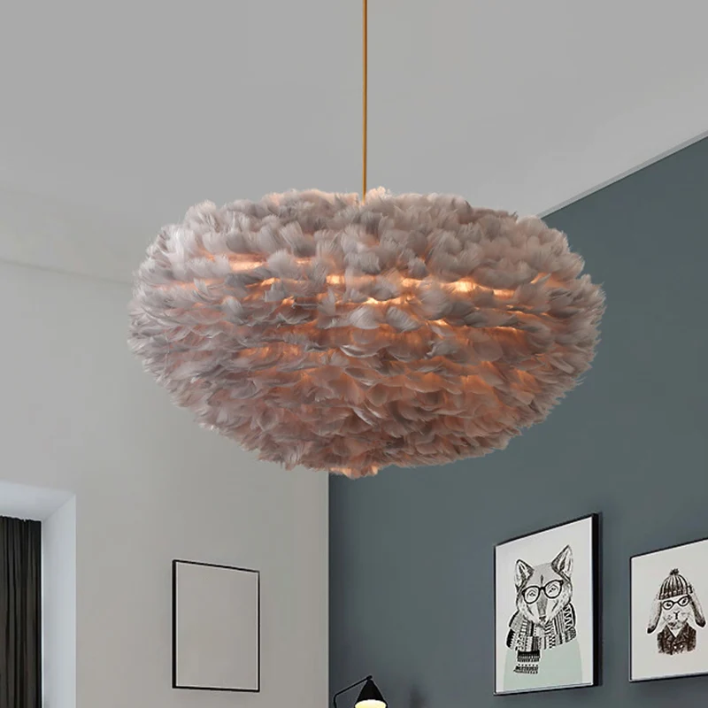 Eigentijdse Globe Feather kroonluchterlamp Moderne witte handgeweven veren hangende hanglamp voor slaapkamer Clearhalo