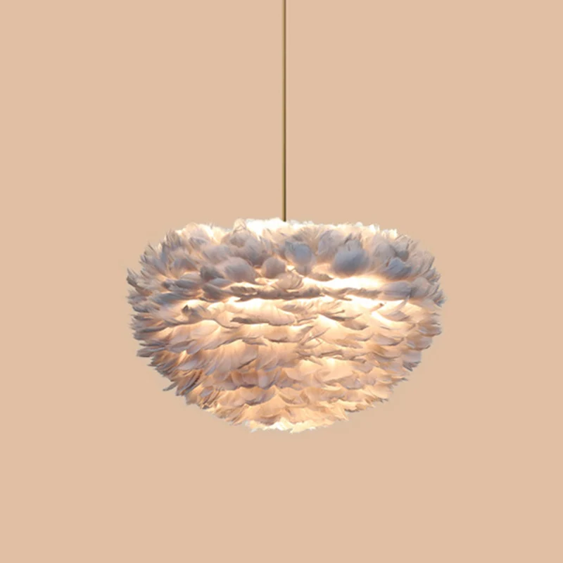 Eigentijdse Globe Feather kroonluchterlamp Moderne witte handgeweven veren hangende hanglamp voor slaapkamer Clearhalo