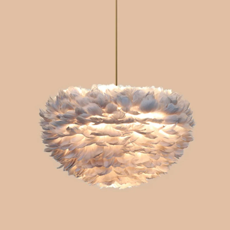Eigentijdse Globe Feather kroonluchterlamp Moderne witte handgeweven veren hangende hanglamp voor slaapkamer Clearhalo