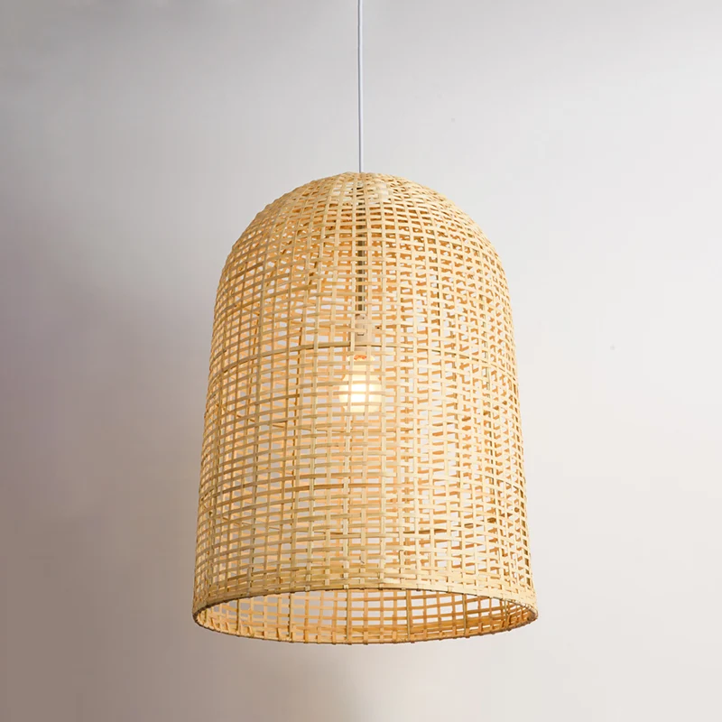 Eigentijdse hanglamp met mandophanging, bamboe, 1-lichts eetkamer hanglamp beige Clearhalo