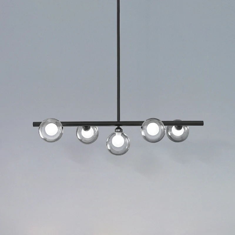 Eigentijdse 5 Heads Island Lighting zwarte afwerking Global LED-hanglamp met helderglazen kap Clearhalo