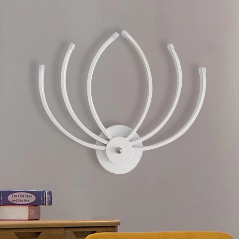 Eigentijdse Lotus wandgemonteerde wandlamp van acryl LED-nachtkastje wit met lineair ontwerp, warm/wit licht Clearhalo