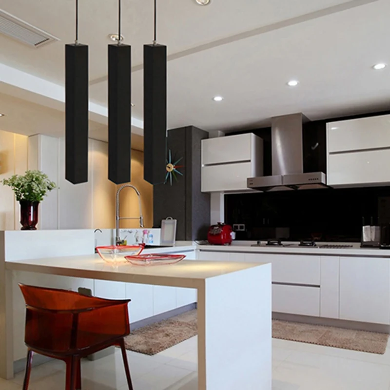 Eigentijdse matzwarte kubusvormige plafondlamp Metalen eetkamer LED-hanglamp wit/warm Clearhalo