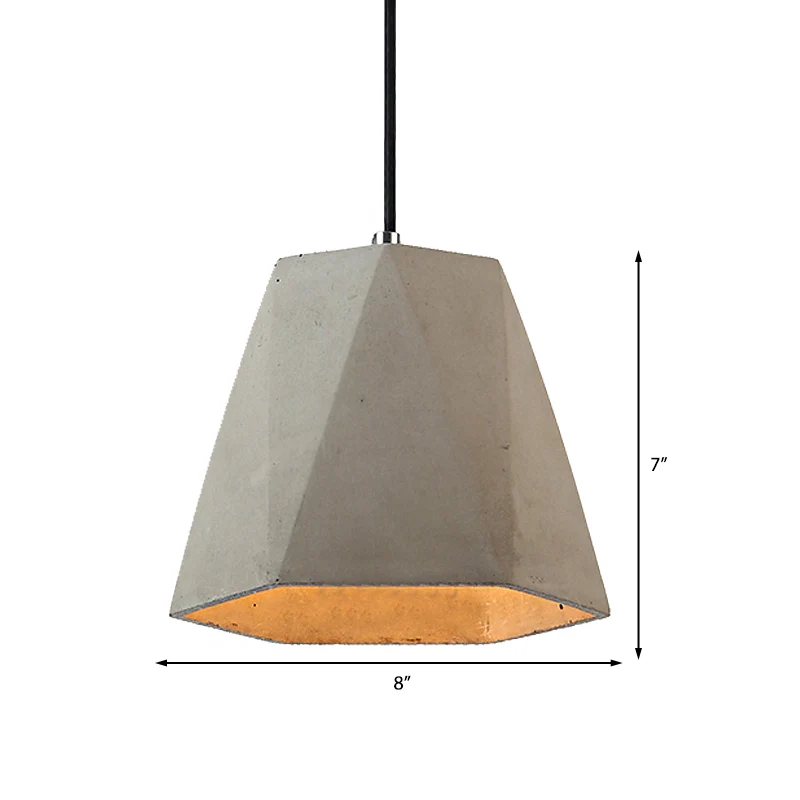 Eigentijdse rechthoekige/zeshoekige hanglamp 1-lichts betonnen plafondlamp met verstelbaar snoer grijs Clearhalo