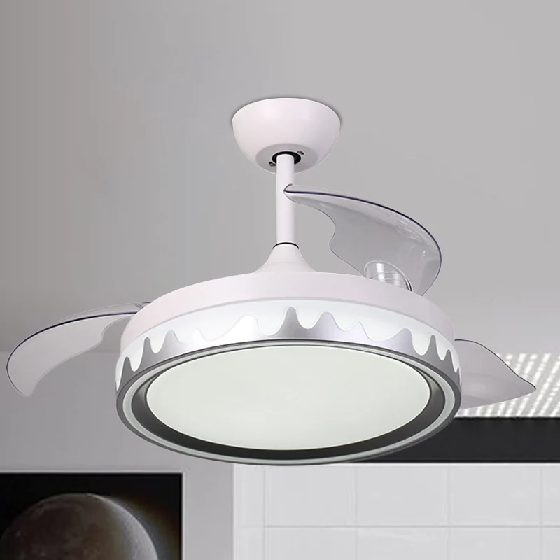 Eigentijdse ronde, half verzonken acryl 42 inch brede LED-plafondventilator voor slaapkamer met 3 heldere bladen wit Clear...