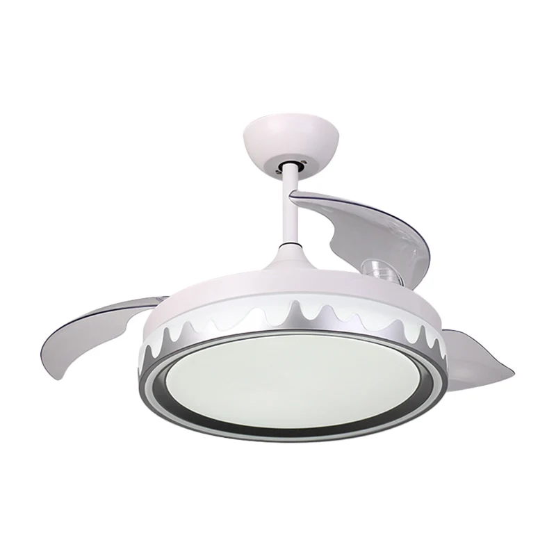 Eigentijdse ronde, half verzonken acryl 42 inch brede LED-plafondventilator voor slaapkamer met 3 heldere bladen wit Clear...
