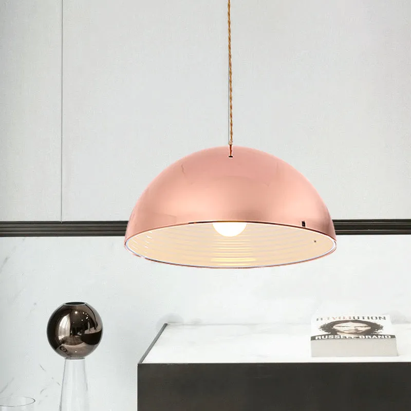 Eigentijdse roségouden hanglamp met koepelvormige kap, 12"/16" breed, 1 licht metalen hanglamp voor restaurant Clearhalo