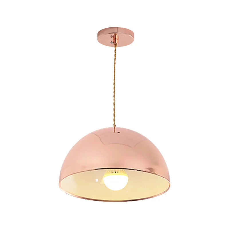 Eigentijdse roségouden hanglamp met koepelvormige kap, 12"/16" breed, 1 licht metalen hanglamp voor restaurant Clearhalo