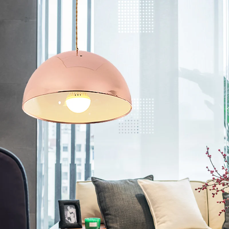 Eigentijdse roségouden hanglamp met koepelvormige kap, 12"/16" breed, 1 licht metalen hanglamp voor restaurant Clearhalo