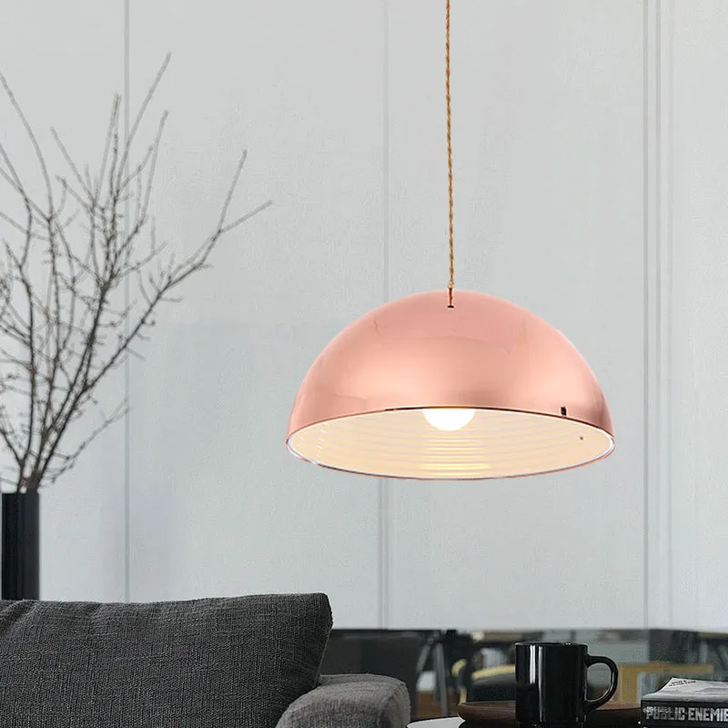 Eigentijdse roségouden hanglamp met koepelvormige kap, 12"/16" breed, 1 licht metalen hanglamp voor restaurant Clearhalo