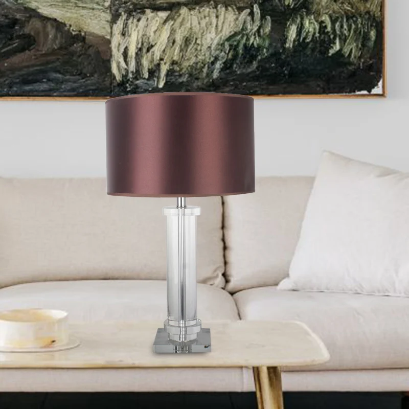 Eigentijdse taakverlichting met 1 lamp, bruine cilindrische kleine bureaulamp met stoffen kap Clearhalo