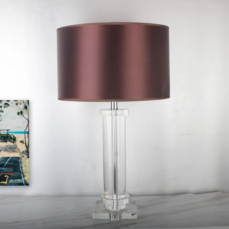 Eigentijdse taakverlichting met 1 lamp, bruine cilindrische kleine bureaulamp met stoffen kap Clearhalo