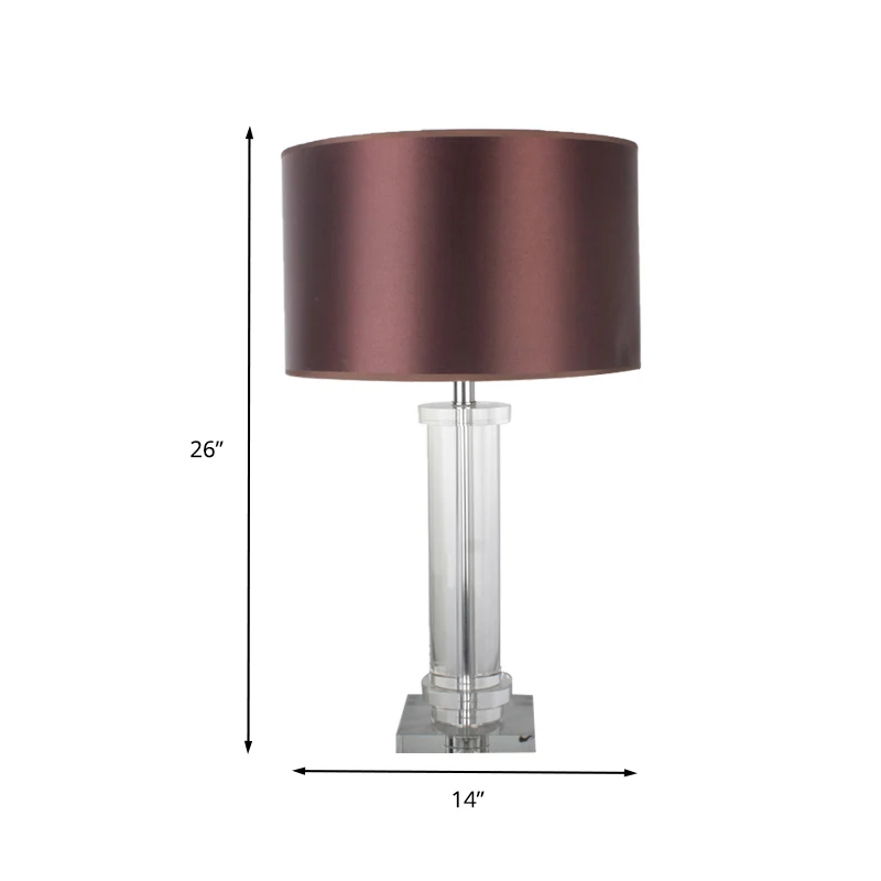 Eigentijdse taakverlichting met 1 lamp, bruine cilindrische kleine bureaulamp met stoffen kap Clearhalo