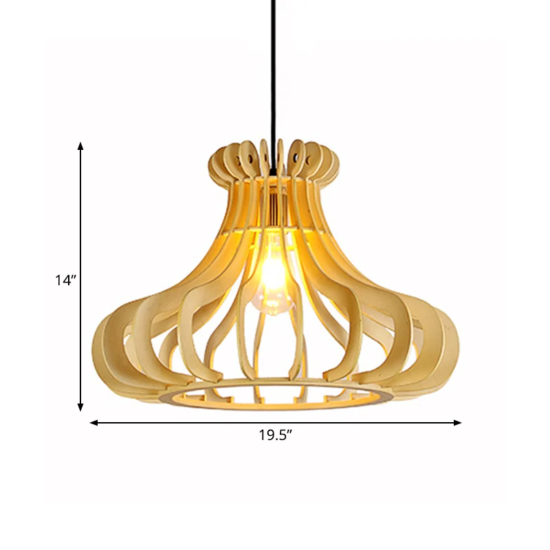 Eigentijdse uivormige hanglamp hout 1-lichte slaapkamer hanglamp beige Clearhalo