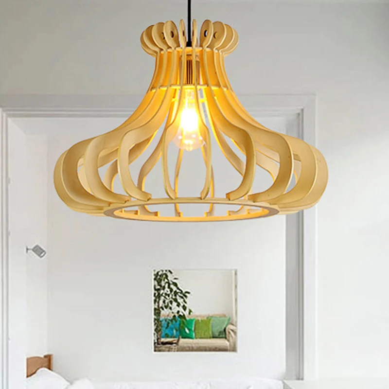 Eigentijdse uivormige hanglamp hout 1-lichte slaapkamer hanglamp beige Clearhalo