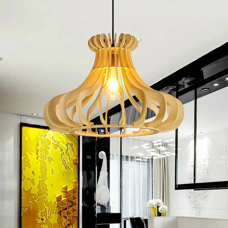 Eigentijdse uivormige hanglamp hout 1-lichte slaapkamer hanglamp beige Clearhalo
