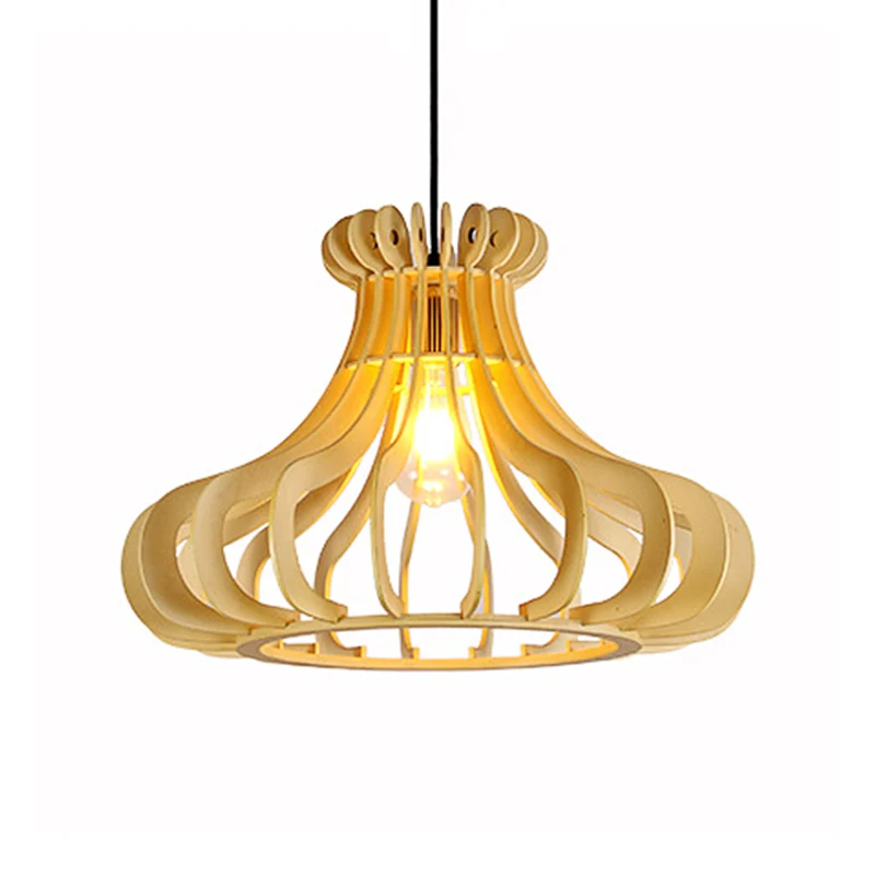Eigentijdse uivormige hanglamp hout 1-lichte slaapkamer hanglamp beige Clearhalo