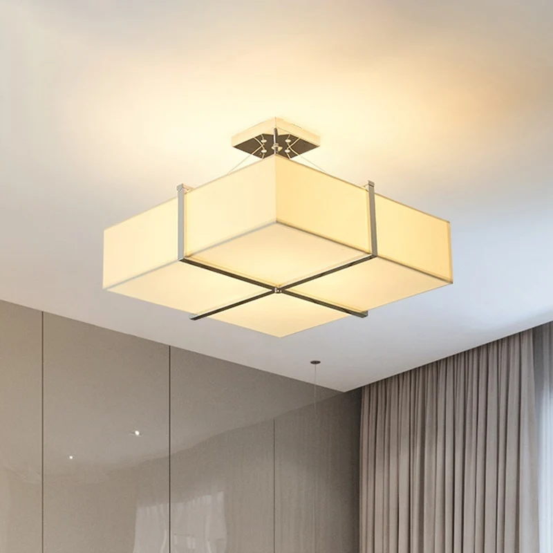 Eigentijdse vierkante stoffen plafondverlichting 4-lichts semi-inbouwlamp goud Clearhalo