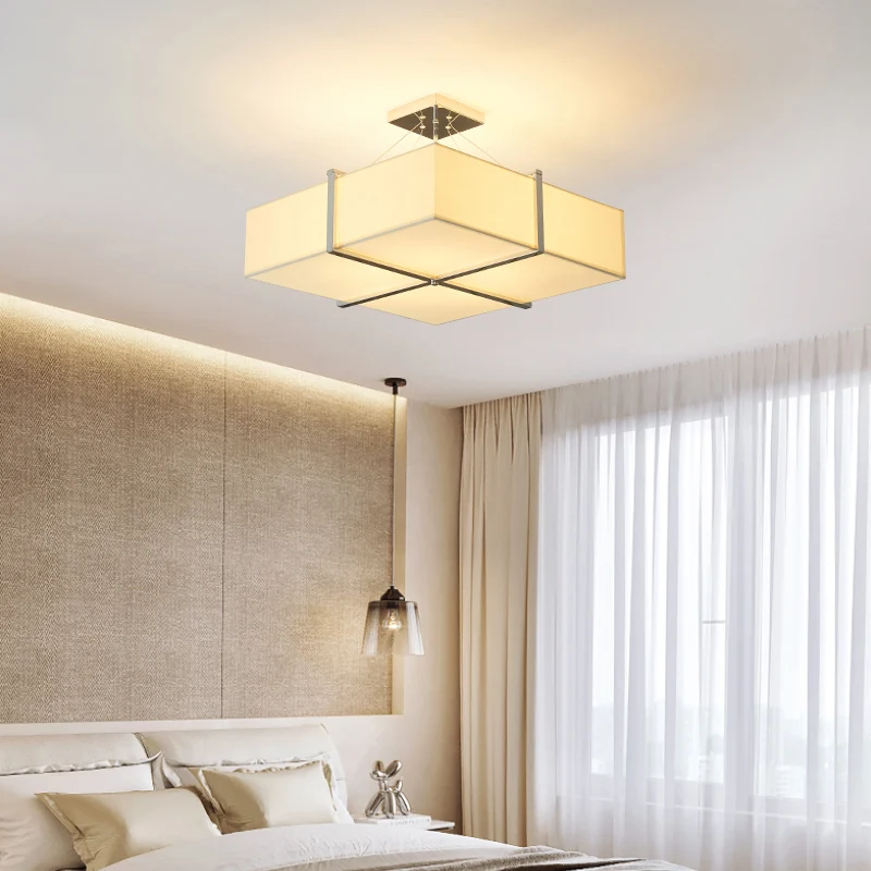 Eigentijdse vierkante stoffen plafondverlichting 4-lichts semi-inbouwlamp goud Clearhalo