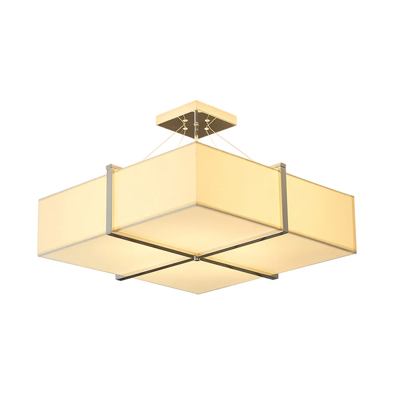 Eigentijdse vierkante stoffen plafondverlichting 4-lichts semi-inbouwlamp goud Clearhalo