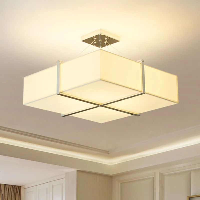 Eigentijdse vierkante stoffen plafondverlichting 4-lichts semi-inbouwlamp goud Clearhalo