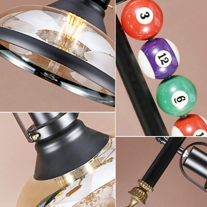 Eilandlamp met zwarte afwerking, schaduwrijke industriële stijl hanglamp met biljartbal-deco Clearhalo
