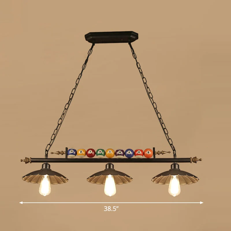 Eilandlamp met zwarte afwerking, schaduwrijke industriële stijl hanglamp met biljartbal-deco Clearhalo