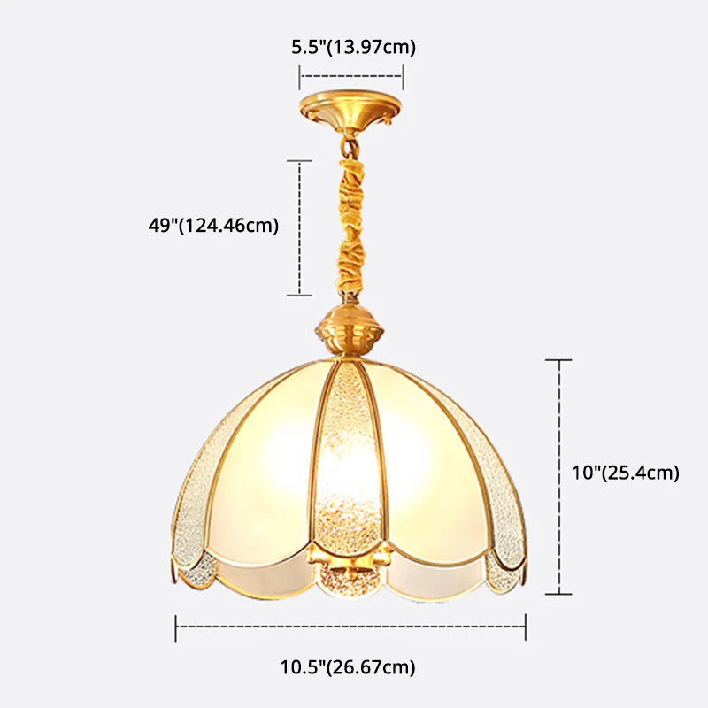 Elegante koepelvormige hanglamp met bloemscherm, gehamerd matglas, 1 licht messing hanglamp voor woonkamer Clearhalo