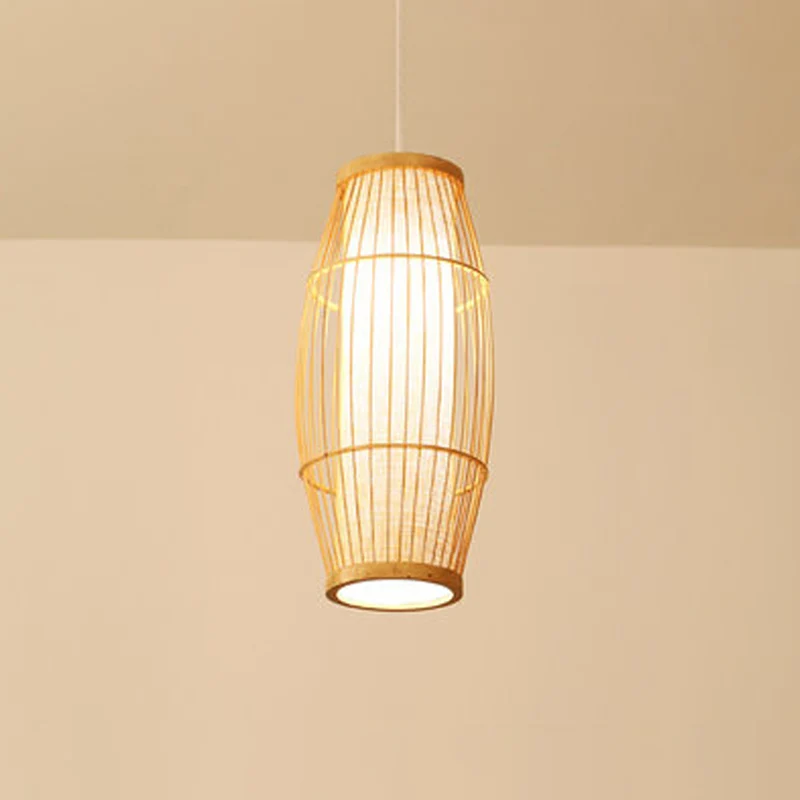 Elliptische hangende hanglamp Aziatisch bamboe 1 lamp Woonkamer Klein/middelgroot/groot Plafondhanglamp beige Clearhalo