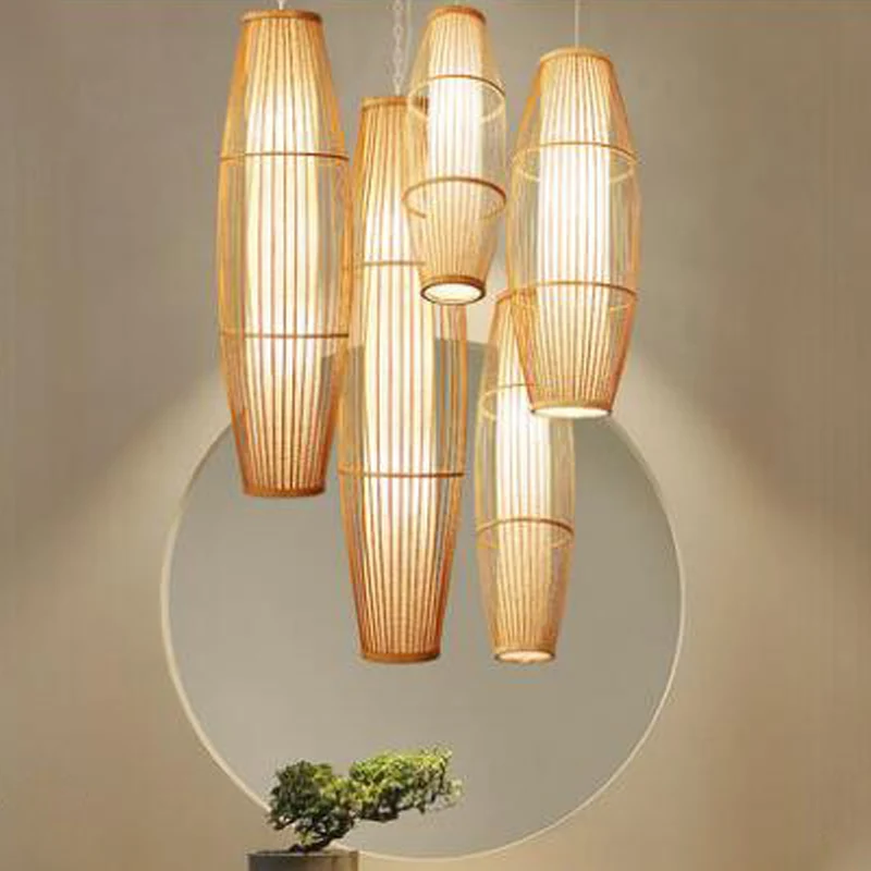 Elliptische hangende hanglamp Aziatisch bamboe 1 lamp Woonkamer Klein/middelgroot/groot Plafondhanglamp beige Clearhalo