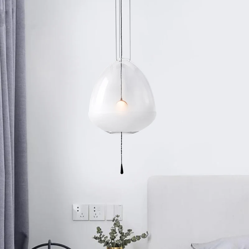 Elliptische nachtkasthanglamp Helder matglas 1-kops eenvoudige plafondhanglamp Clearhalo