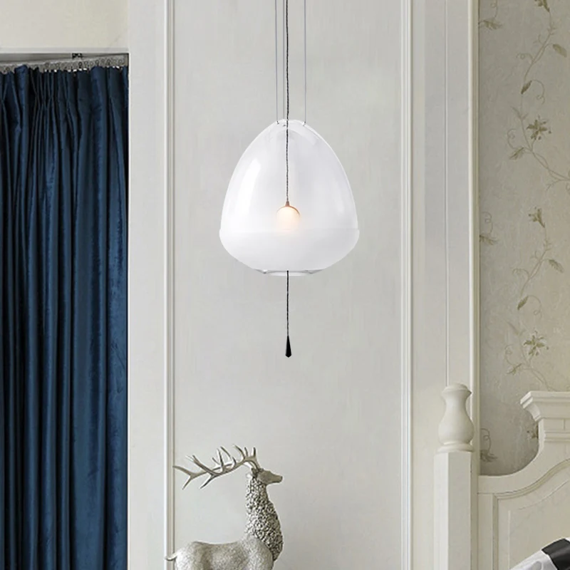 Elliptische nachtkasthanglamp Helder matglas 1-kops eenvoudige plafondhanglamp Clearhalo