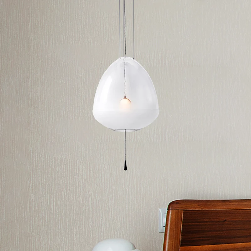 Elliptische nachtkasthanglamp Helder matglas 1-kops eenvoudige plafondhanglamp Clearhalo