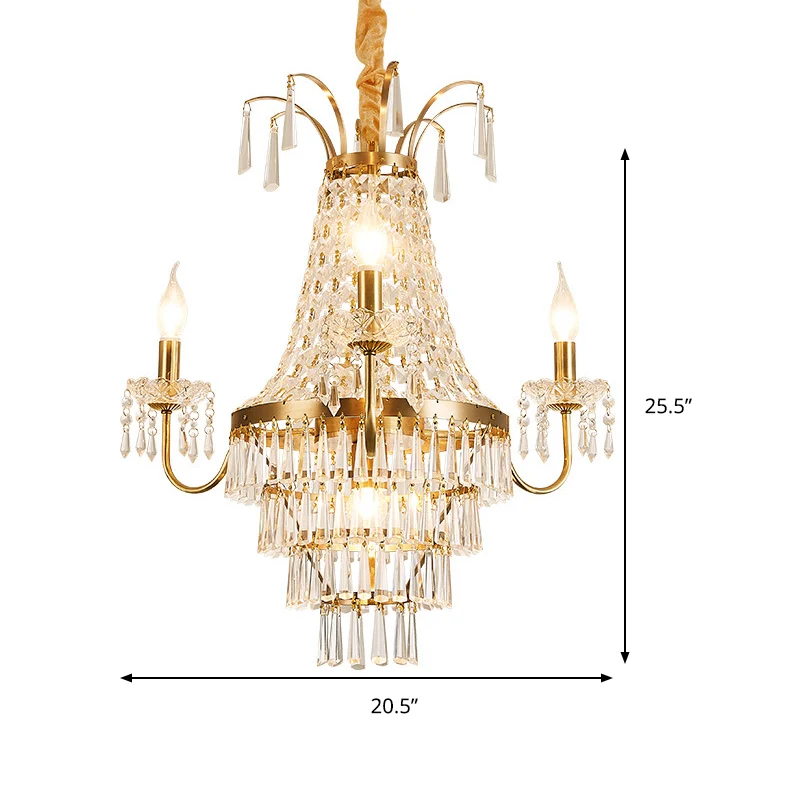 Empire kroonluchter lichtarmatuur met kaars Luxe kristallen kroonluchter hanglamp met 4 koppen messing afwerking Clearhalo