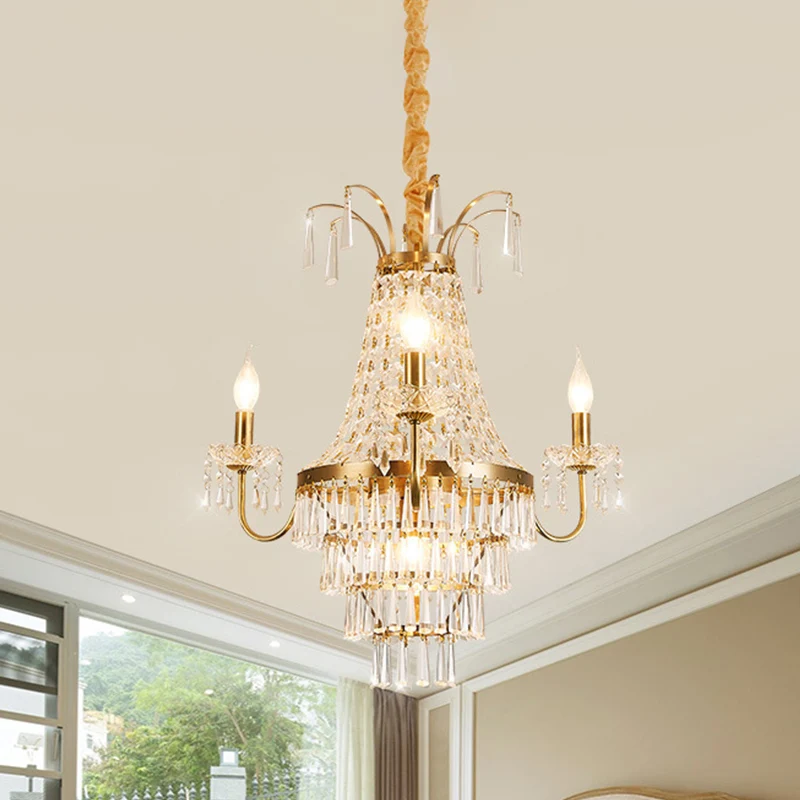 Empire kroonluchter lichtarmatuur met kaars Luxe kristallen kroonluchter hanglamp met 4 koppen messing afwerking Clearhalo