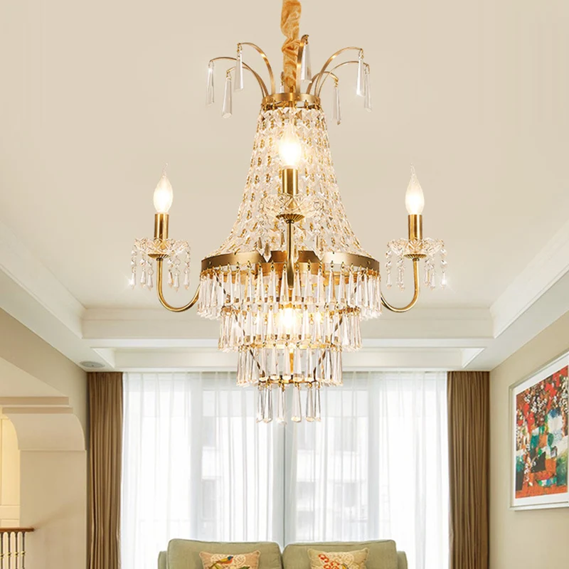 Empire kroonluchter lichtarmatuur met kaars Luxe kristallen kroonluchter hanglamp met 4 koppen messing afwerking Clearhalo