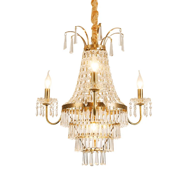 Empire kroonluchter lichtarmatuur met kaars Luxe kristallen kroonluchter hanglamp met 4 koppen messing afwerking Clearhalo