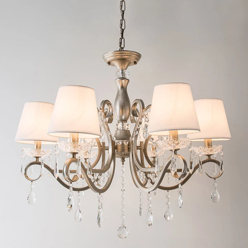 Empire Shade stoffen kroonluchter verlichting antieke woonkamer hanglamp met kristallen drapering zilver Clearhalo
