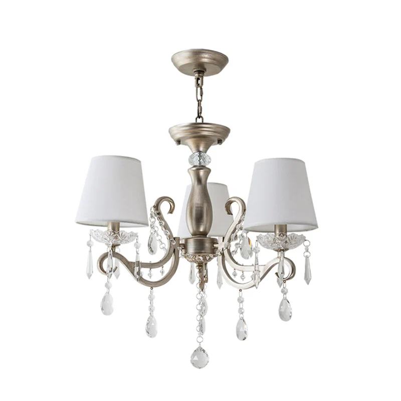 Empire Shade stoffen kroonluchter verlichting antieke woonkamer hanglamp met kristallen drapering zilver Clearhalo