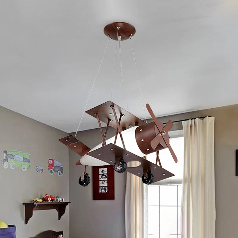 Enkele blauwe kroonluchter voor kinderen, koffieafwerking, tweedekker plafondophanglamp met kap van opaalglas Clearhalo