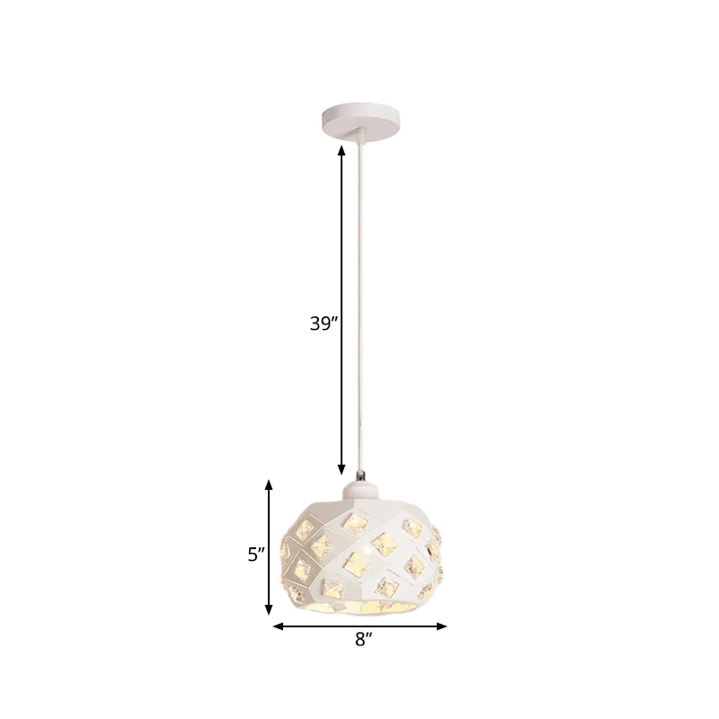 Enkele eetkamer slingerlamp Minimale witte afwerking Kristallen hanglamp met trommelijzeren kap Clearhalo