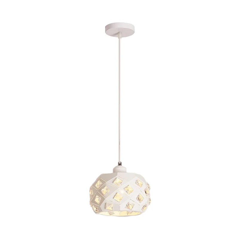 Enkele eetkamer slingerlamp Minimale witte afwerking Kristallen hanglamp met trommelijzeren kap Clearhalo