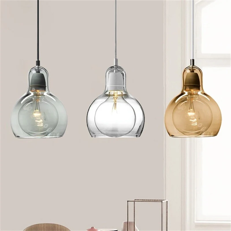 Enkele keukenbar hanglamp postmodern chroom hanglampset met kalebas helder/rookgrijs/amber glazen kap, 7" W Clearhalo