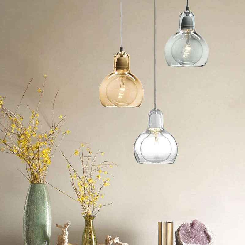 Enkele keukenbar hanglamp postmodern chroom hanglampset met kalebas helder/rookgrijs/amber glazen kap, 7" W Clearhalo