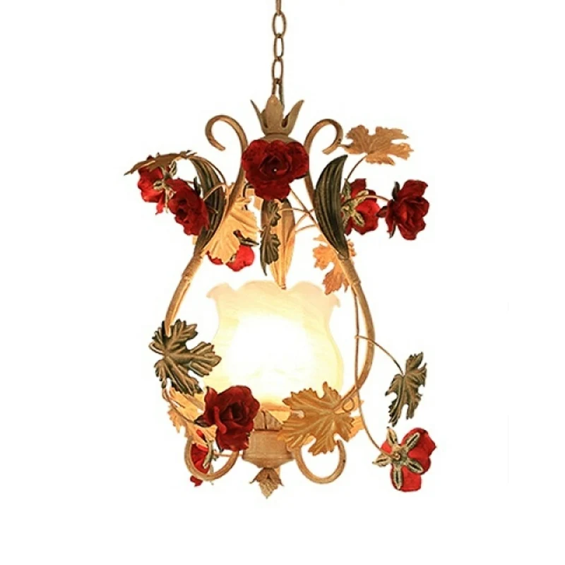 Enkele lamp ophangverlichting Koreaanse bloem gescrolde arm wit glazen hangende hanger Clearhalo