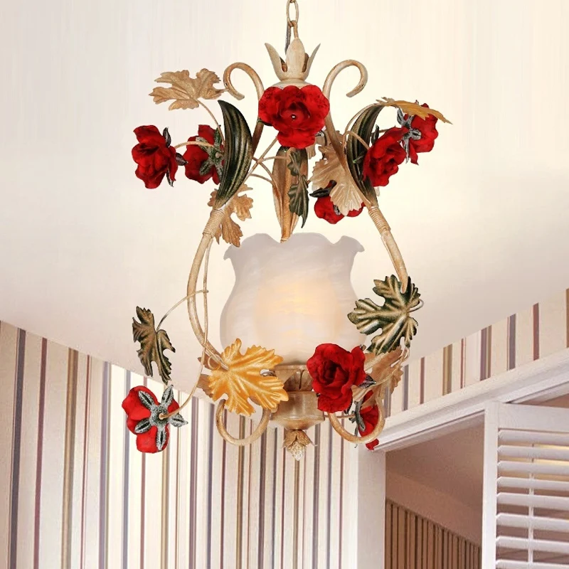 Enkele lamp ophangverlichting Koreaanse bloem gescrolde arm wit glazen hangende hanger Clearhalo