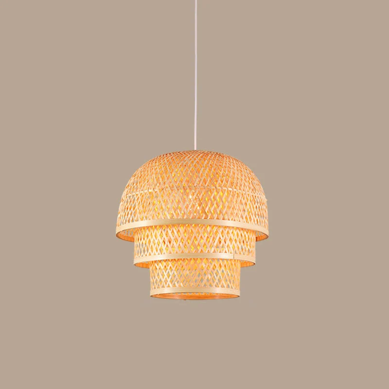 Enkele restaurant downlight hanglamp van Aziatisch hout met gelaagde bamboe kap Clearhalo