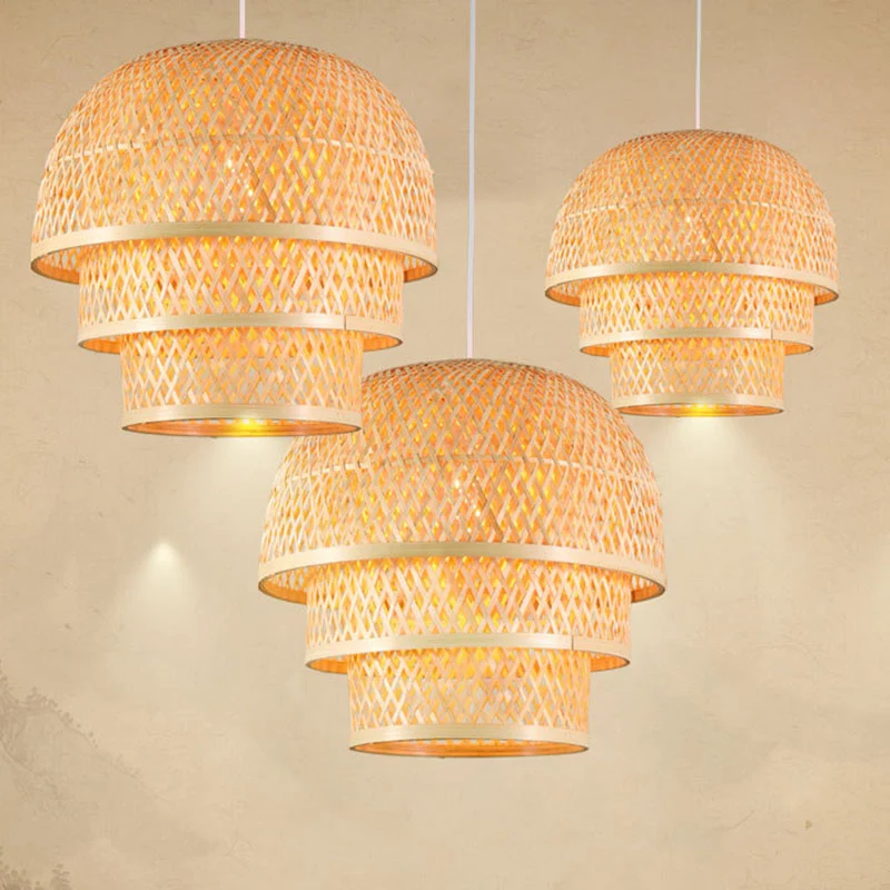 Enkele restaurant downlight hanglamp van Aziatisch hout met gelaagde bamboe kap Clearhalo