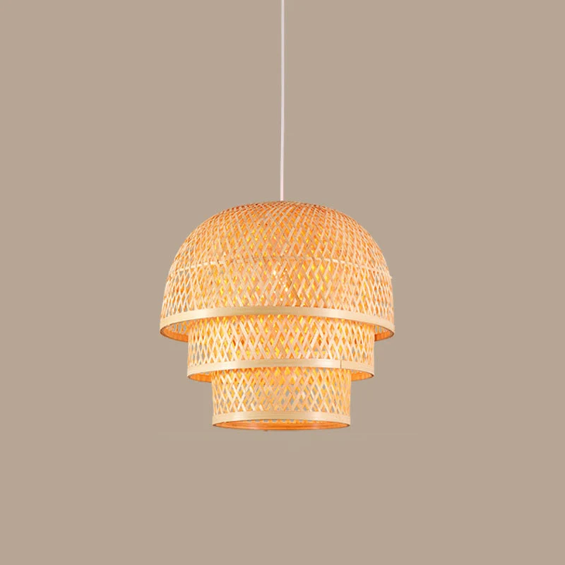 Enkele restaurant downlight hanglamp van Aziatisch hout met gelaagde bamboe kap Clearhalo
